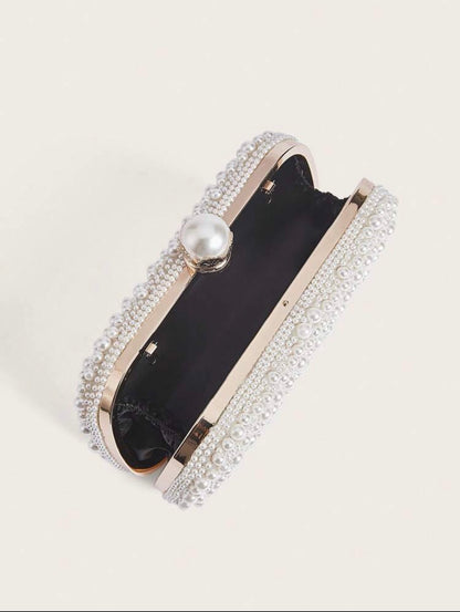 FAUX PEARL BEADED EVENING CLUTCH BAG