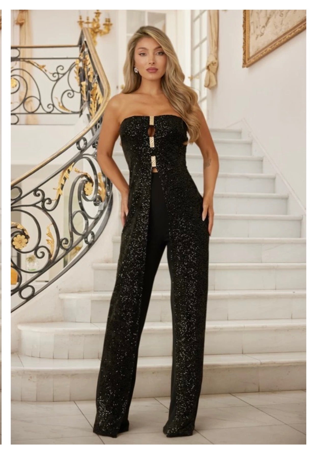 SEQUIN OVERLAP PARTY JUMPSUIT