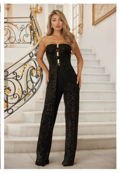 SEQUIN OVERLAP PARTY JUMPSUIT
