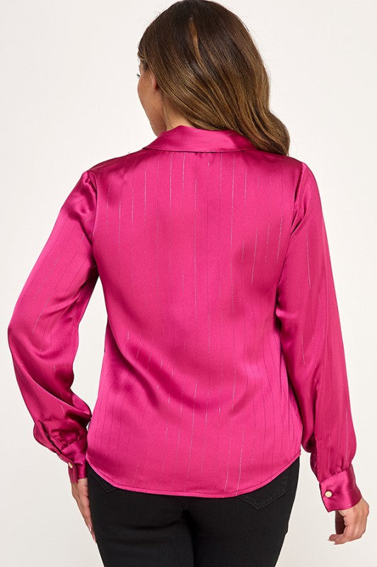 LUREX STRIPED LONG SLEEVE BLOUSE WITH NECK TIE