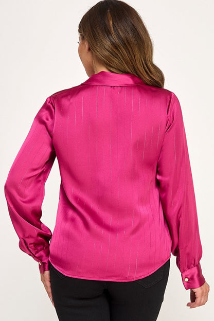 LUREX STRIPED LONG SLEEVE BLOUSE WITH NECK TIE