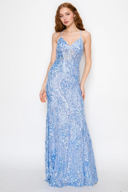 FLORAL SEQUIN MERMAID MAXI COCKTAIL DRESS