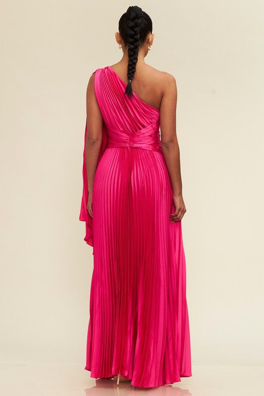 ONE SHOULDER PLEATED MAXI DRESS