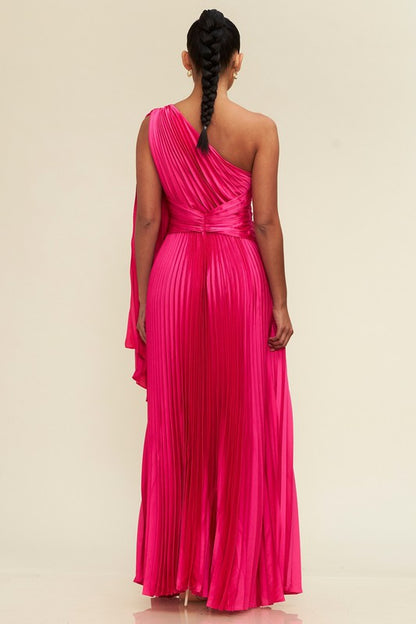 ONE SHOULDER PLEATED MAXI DRESS