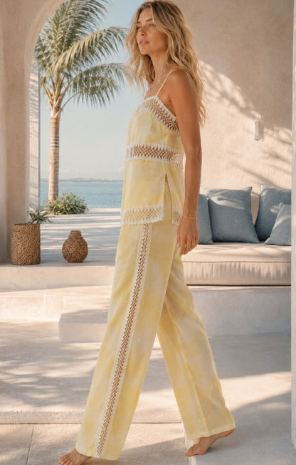CROCHET TRIM CAMI WIDE LEG PANTS SET