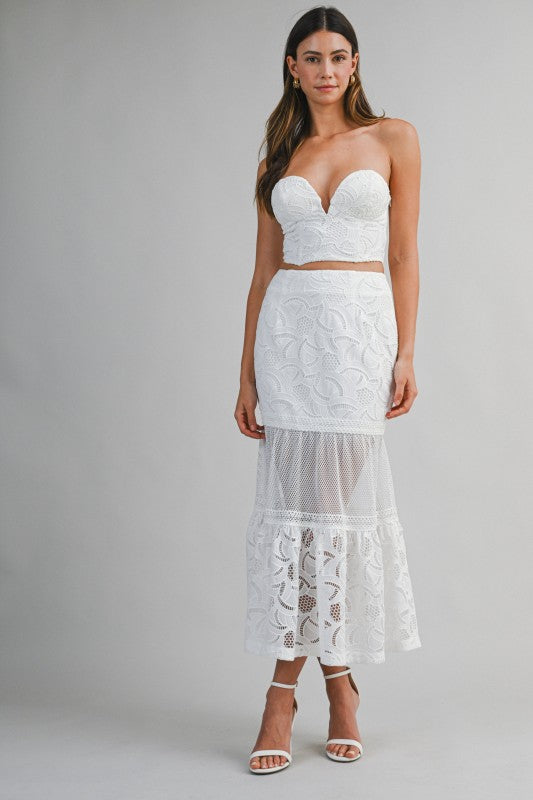 EMBROIDERED LACE TUBE TOP AND MERMAID SKIRT SE