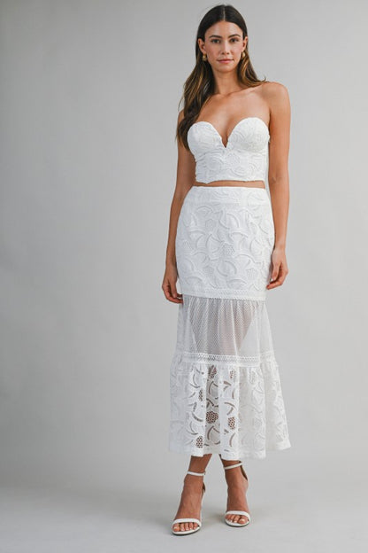 EMBROIDERED LACE TUBE TOP AND MERMAID SKIRT SE