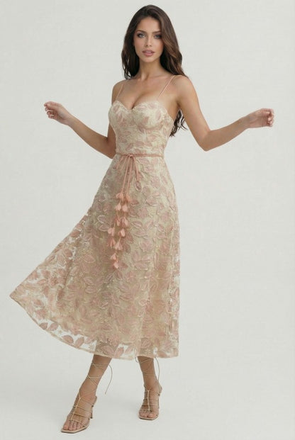 FLORAL EMBROIDERED MIDI DRESS