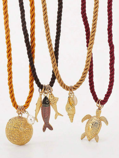 HANDMADE KNITTED FISH PENDANT NECKLACE