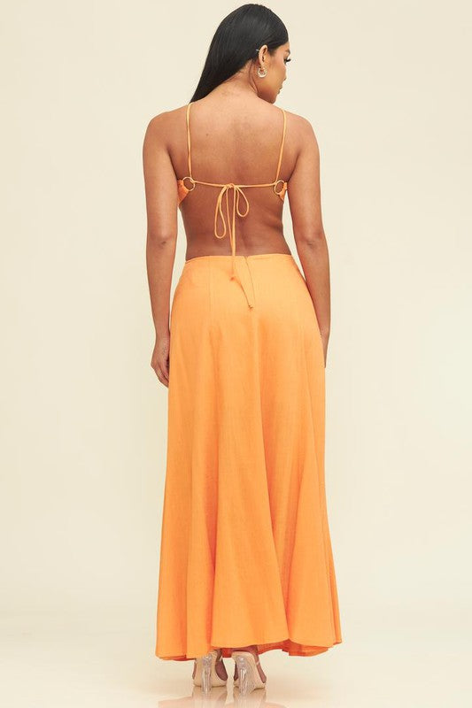 Solid Ring Linen Maxi Dress