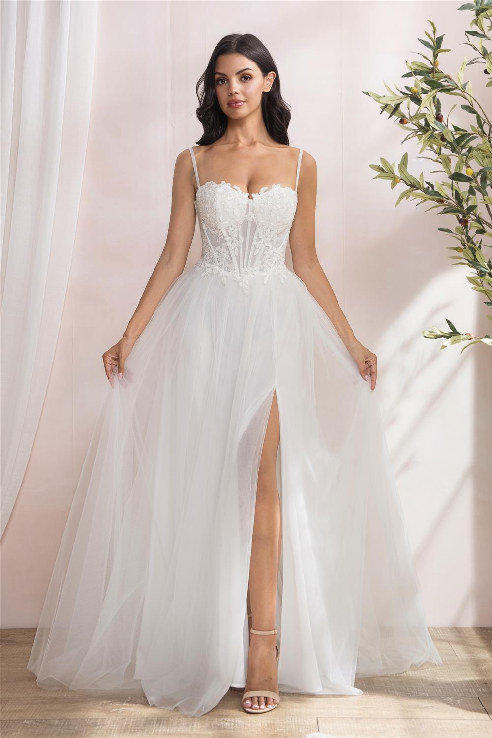APPLIQUE BEADED W/ BONING AND LACE UP BACK COCKTAIL DRESS