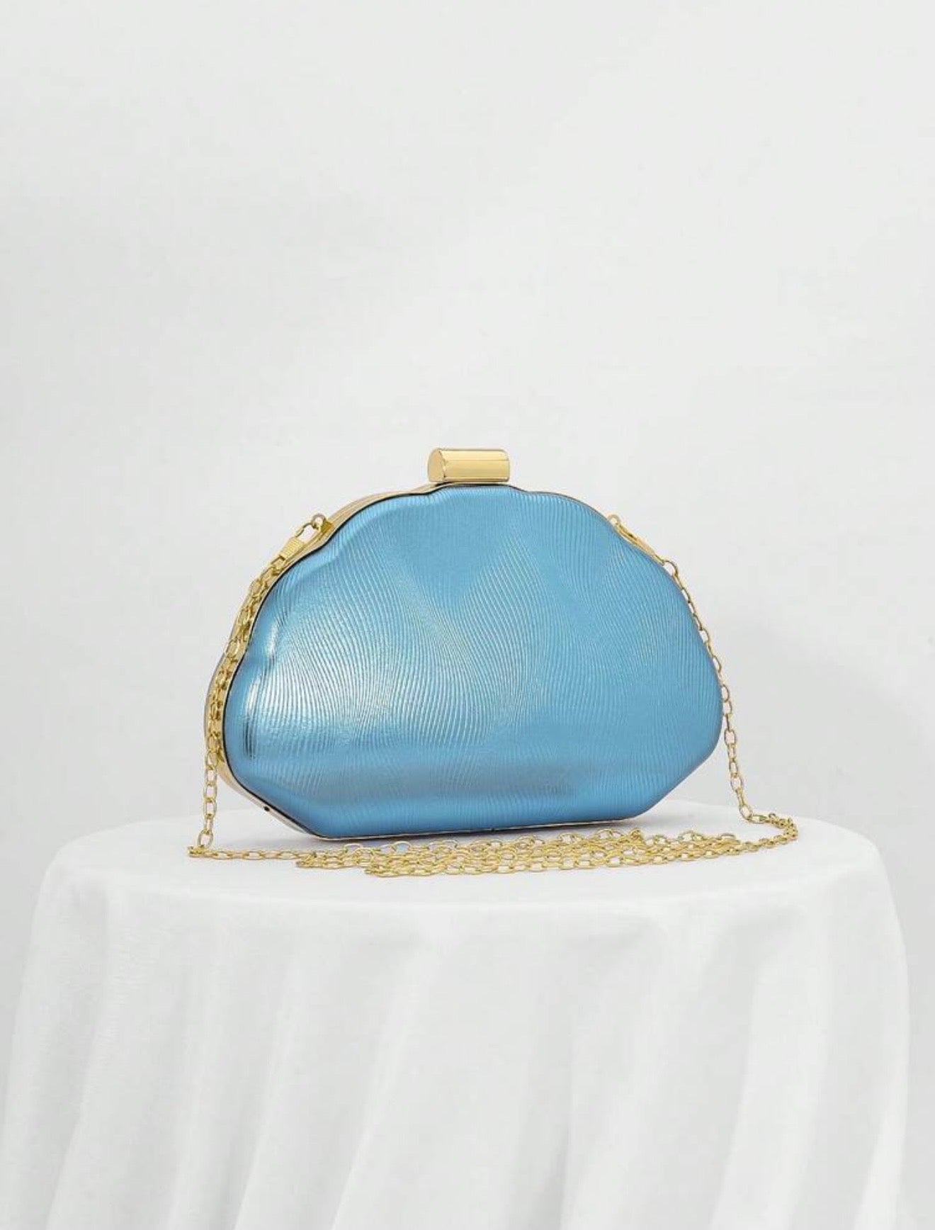 SEASHELL PU LEATHER BOX SHAPED EVENING CLUTCH BAG