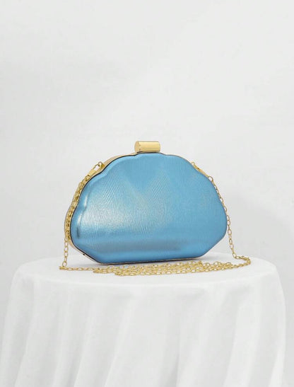 SEASHELL PU LEATHER BOX SHAPED EVENING CLUTCH BAG