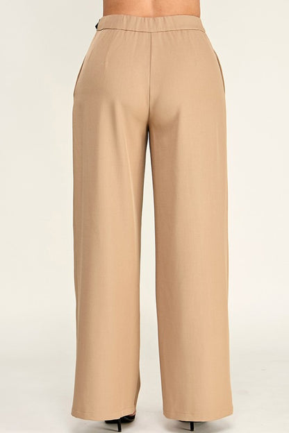 SIDE BELTED WIDE LEG TROUSER PANTS