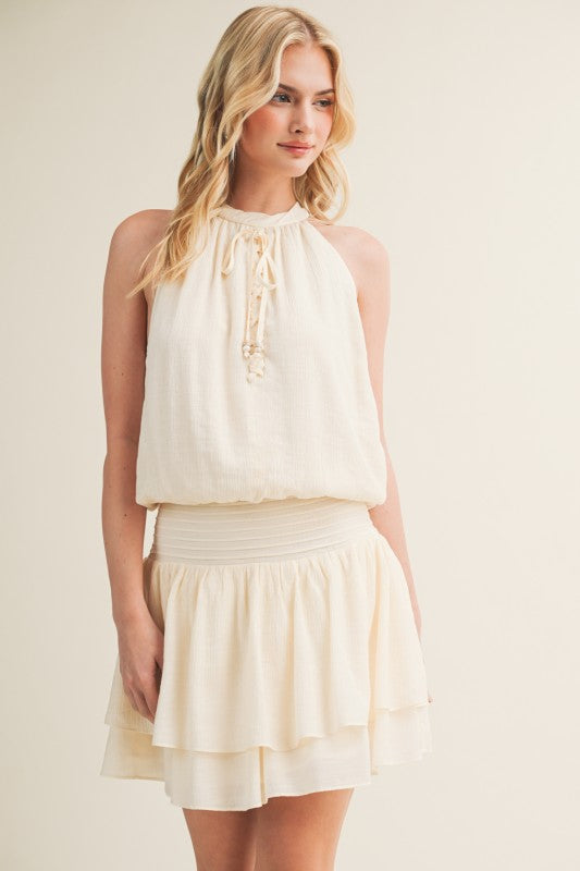 FRONT LACE UP HALTER MINI DRESS