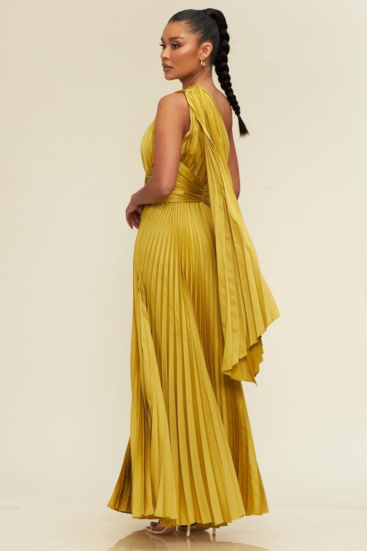 ONE SHOULDER PLEATED MAXI DRESS