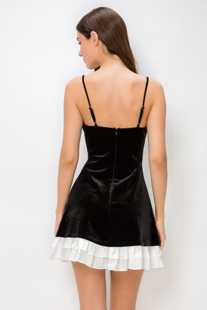 VELOUR TIERED RUFFLE MINI PARTY DRESS