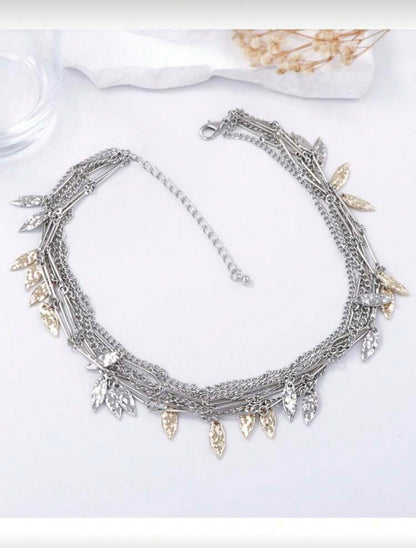 HIGH END MULTI LAYER CHAIN LEAF PENDANT NECKLACE