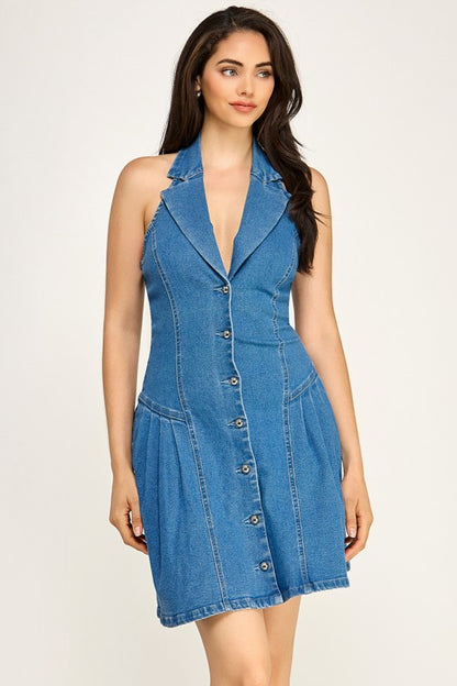 DENIM BUTTON DOWN MINI DENIM DRESS