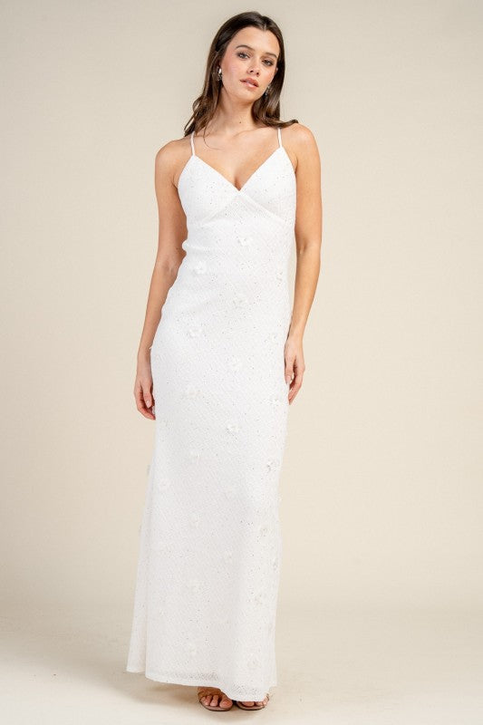 MAXI STRAPY DRESS WITH FLORAL APPLIQUE