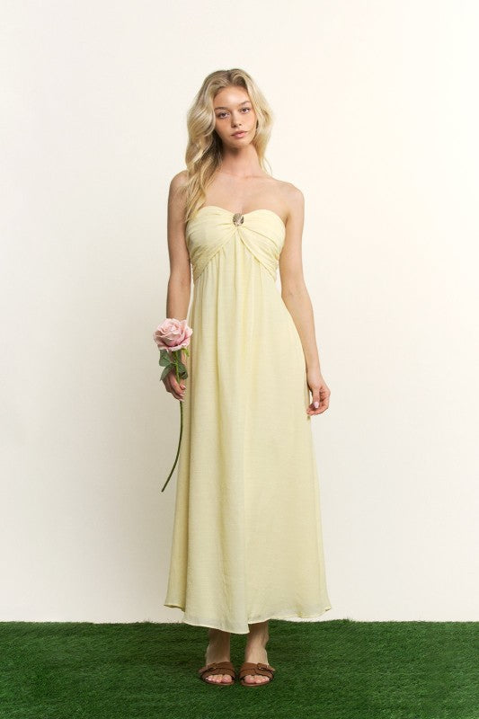 TWISTED STRAPLESS MIDI DRESS