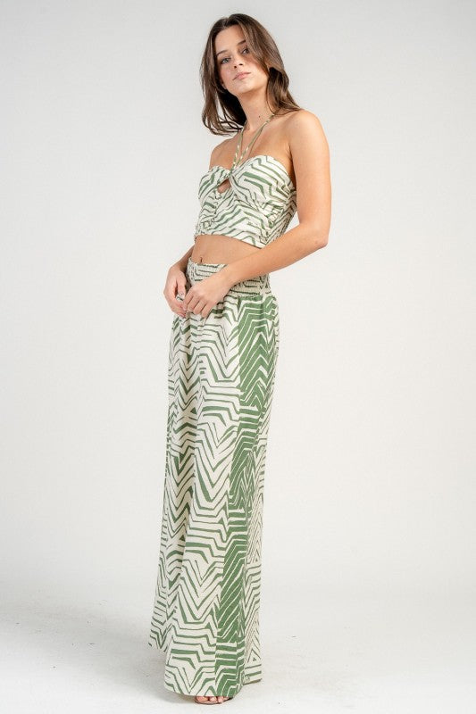 HALTER NECK CROP TOP AND WIDE LEG PANTS SET