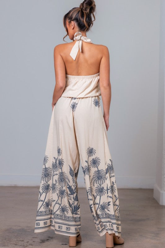 HALTER TOP AND FRONT TIE PANTS SET