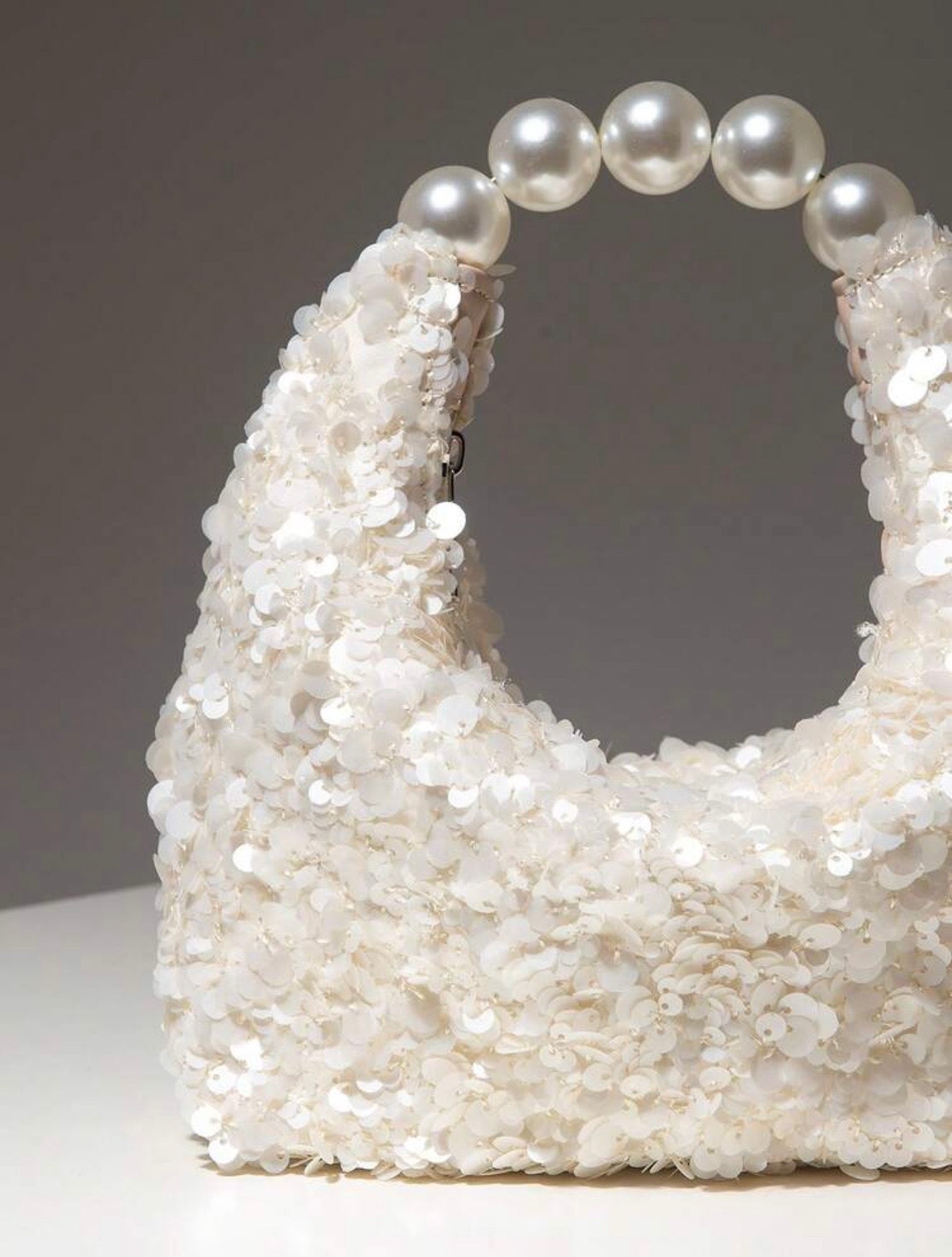 SEQUIN PARTY CLUTCH BAG WITH PEARL TOP HANDLE