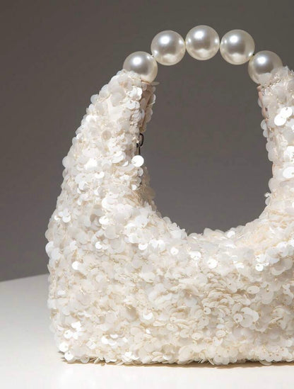 SEQUIN PARTY CLUTCH BAG WITH PEARL TOP HANDLE