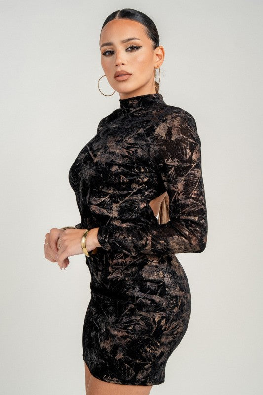 LONG SLEEVE MOCK NECK BODYCON MINI DRESS