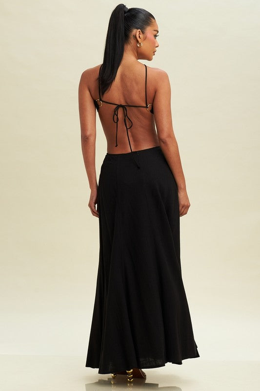 Solid Ring Linen Maxi Dress