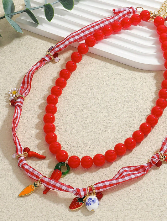 CHILI STRAWBERRY BEADED NECKLACE SET