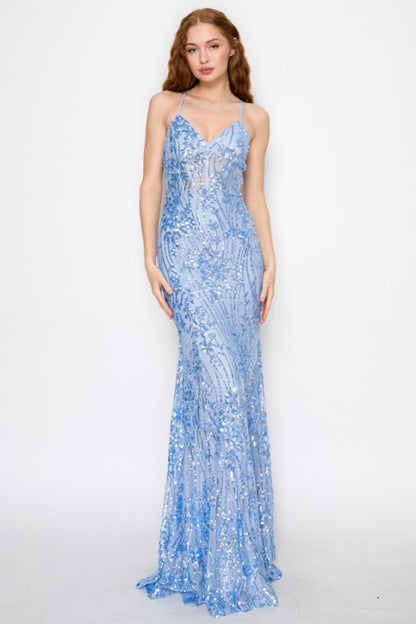 FLORAL SEQUIN MERMAID MAXI COCKTAIL DRESS