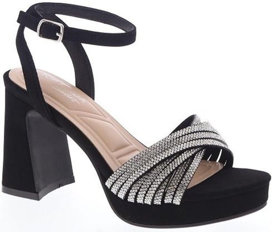 WOMEN RHINESTONE CHUNKY DRESS HEELS