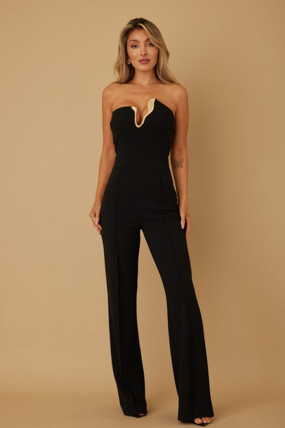 METALLIC TRIM STRAPLESS JUMPSUIT