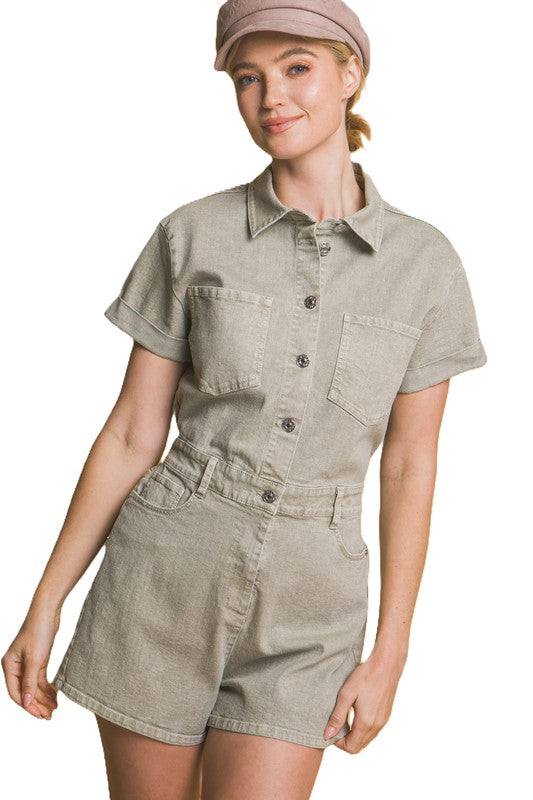DENIM BUTTON DOWN ROMPER