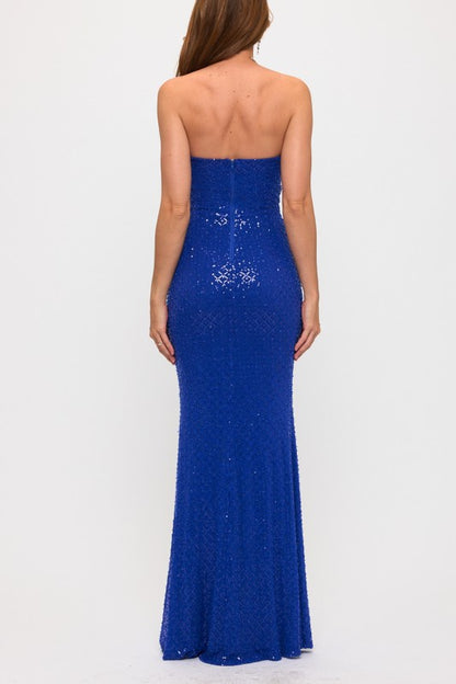 BEADS AND SEQUINS MAXI COCKTAIL DRESS