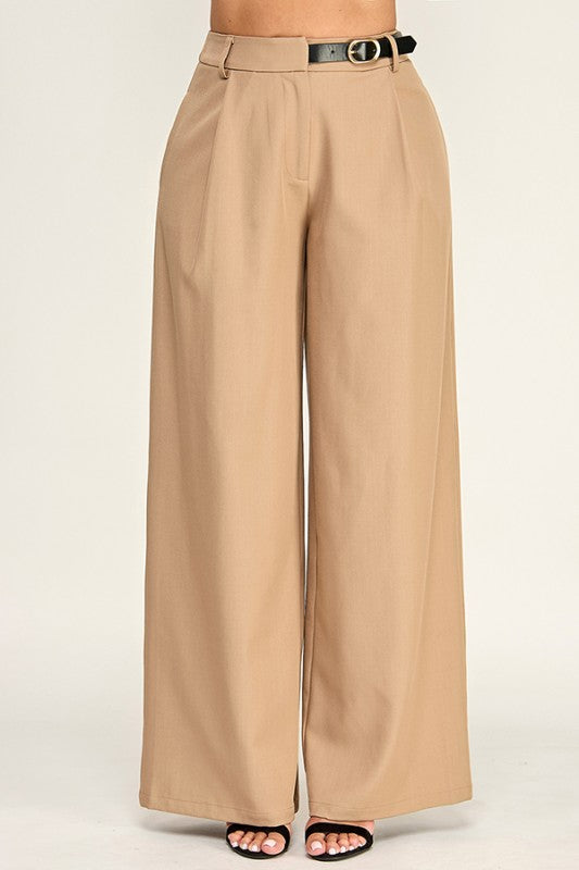 SIDE BELTED WIDE LEG TROUSER PANTS