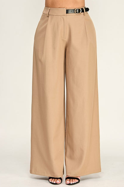 SIDE BELTED WIDE LEG TROUSER PANTS
