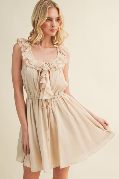 SLEEVELESS RUFFLE MINI DRESS