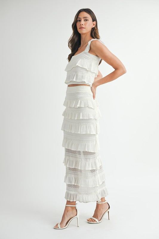 CONTRAST DETAIL RUFFLE KNIT TOP SKIRT SET