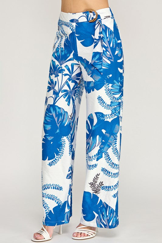 PRINTED PANTS WITH WAIST BUCKLE