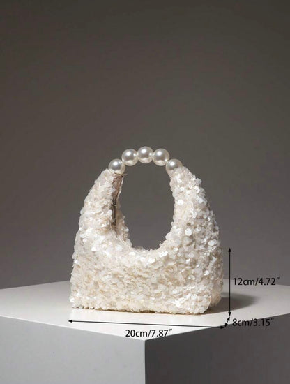 SEQUIN PARTY CLUTCH BAG WITH PEARL TOP HANDLE