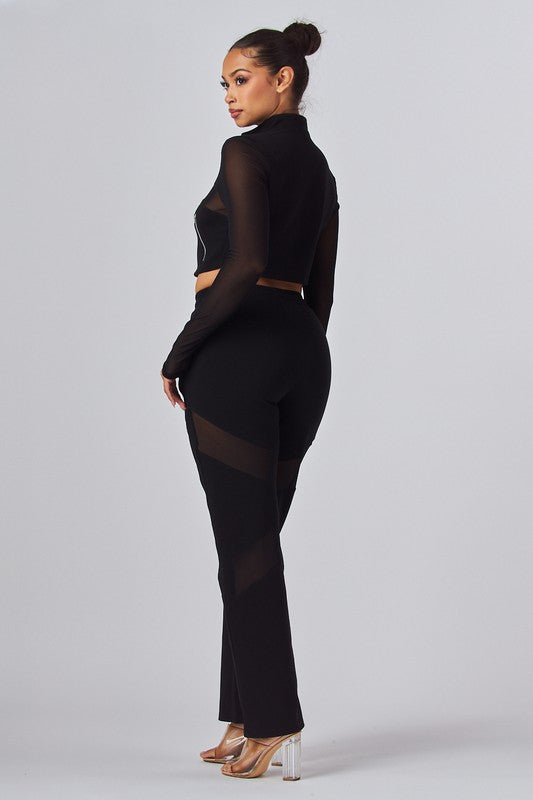 Jaiya Mesh Contrast Crop Jacket & Pants Set