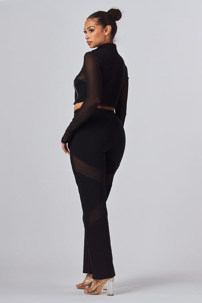 Jaiya Mesh Contrast Crop Jacket & Pants Set