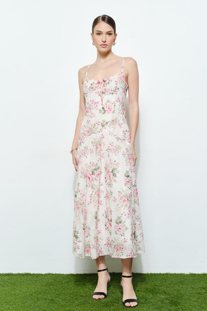 FLORAL LACE SWEETHEART MIDI DRESS