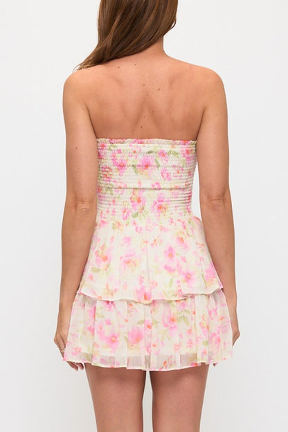 FLORAL SMOCKED DOUBLE LAYER MINI SUMMER DRESS