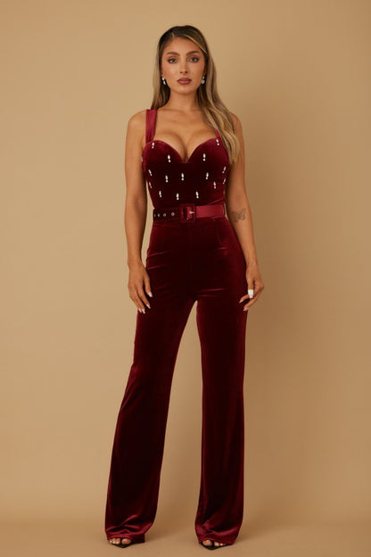 VELVET DIAMOND STUDD JUMPSUIT