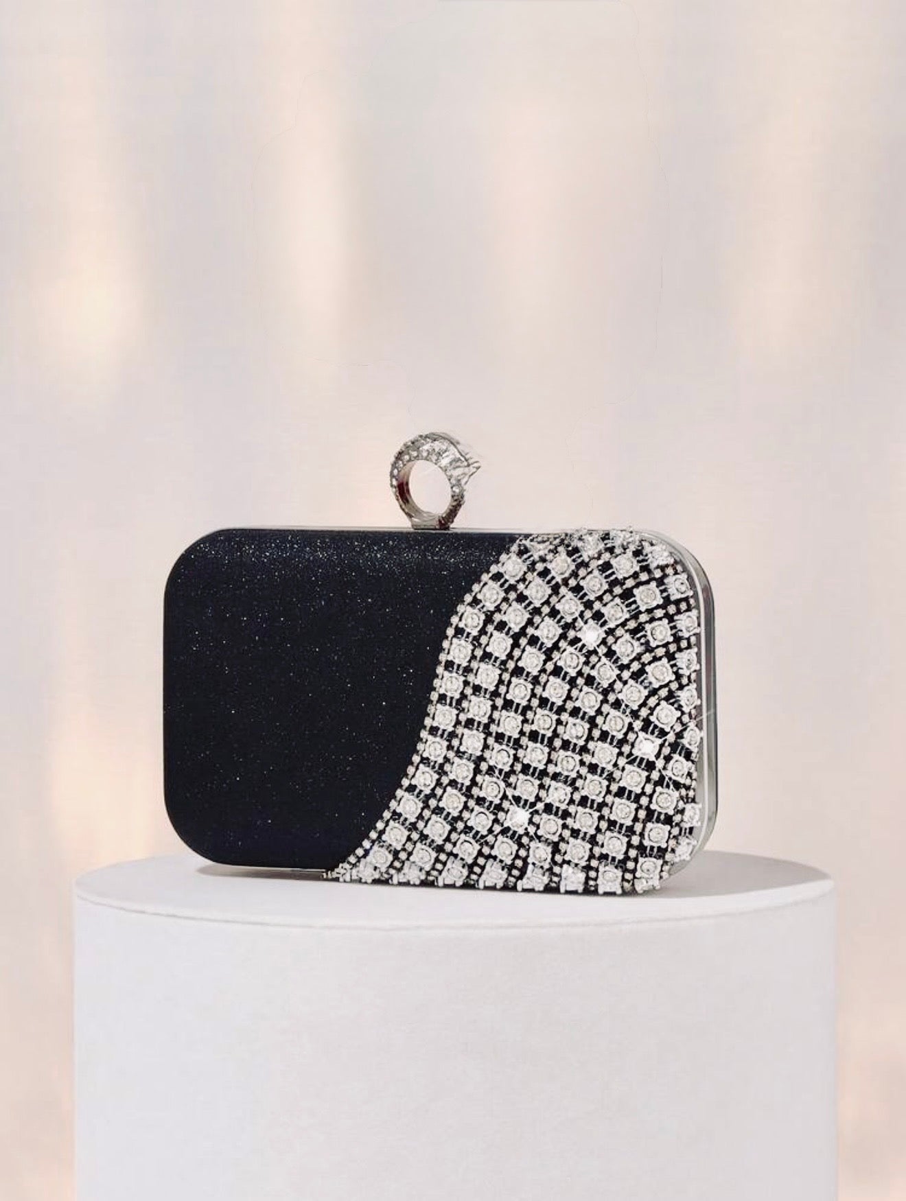 ELGANT VELVET DIAMOND SEQUIN BOX-SHAPED EVENING CLUTCH