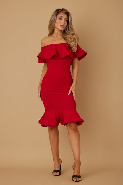 RUFFLE MIDI DRESS